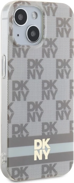 Mbështjellës DKNY IML Checkered Mono Pattern & Printed Stripes MagSafe për iPhone 15/14/13, Bezhe