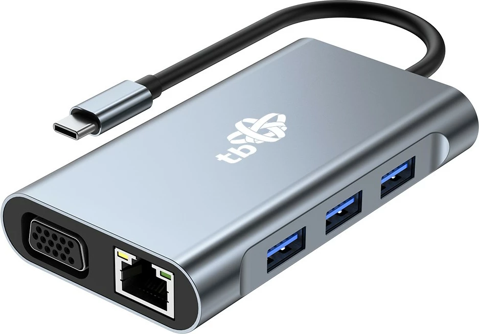 HUB Adapter TB AKTBXVA8W1UHVRJ, USB C 8-në-1, HDMIx2, VGA, RJ45, 3xUSB, Power Delivery, Grafit