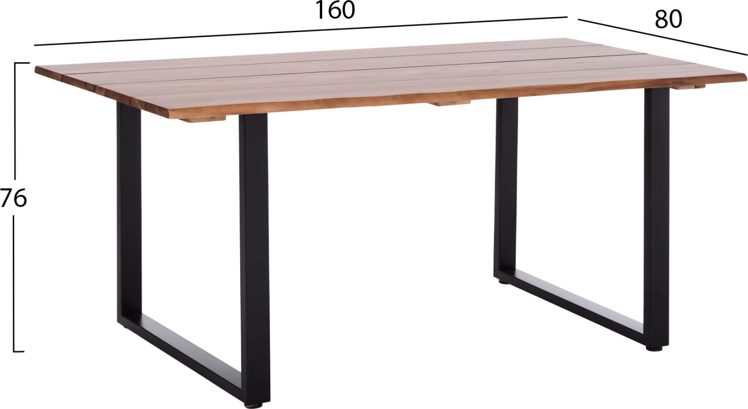 Tavolinë ngrënieje për jashtë, dru akacie, këmbë metalike, 160x80x76cm