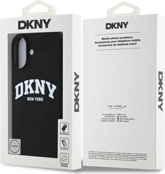 Mbështjellës DKNY Silicone White Printed Logo MagSafe për iPhone 16, i zi