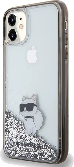 Mbështjellës Karl Lagerfeld Liquid Glitter Choupette për iPhone 11/XR, Transparent, Silver