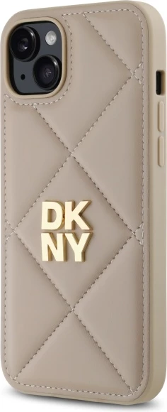 Mbështjellës DKNY Quilted Stack Logo për iPhone 15 Plus, Bezhe