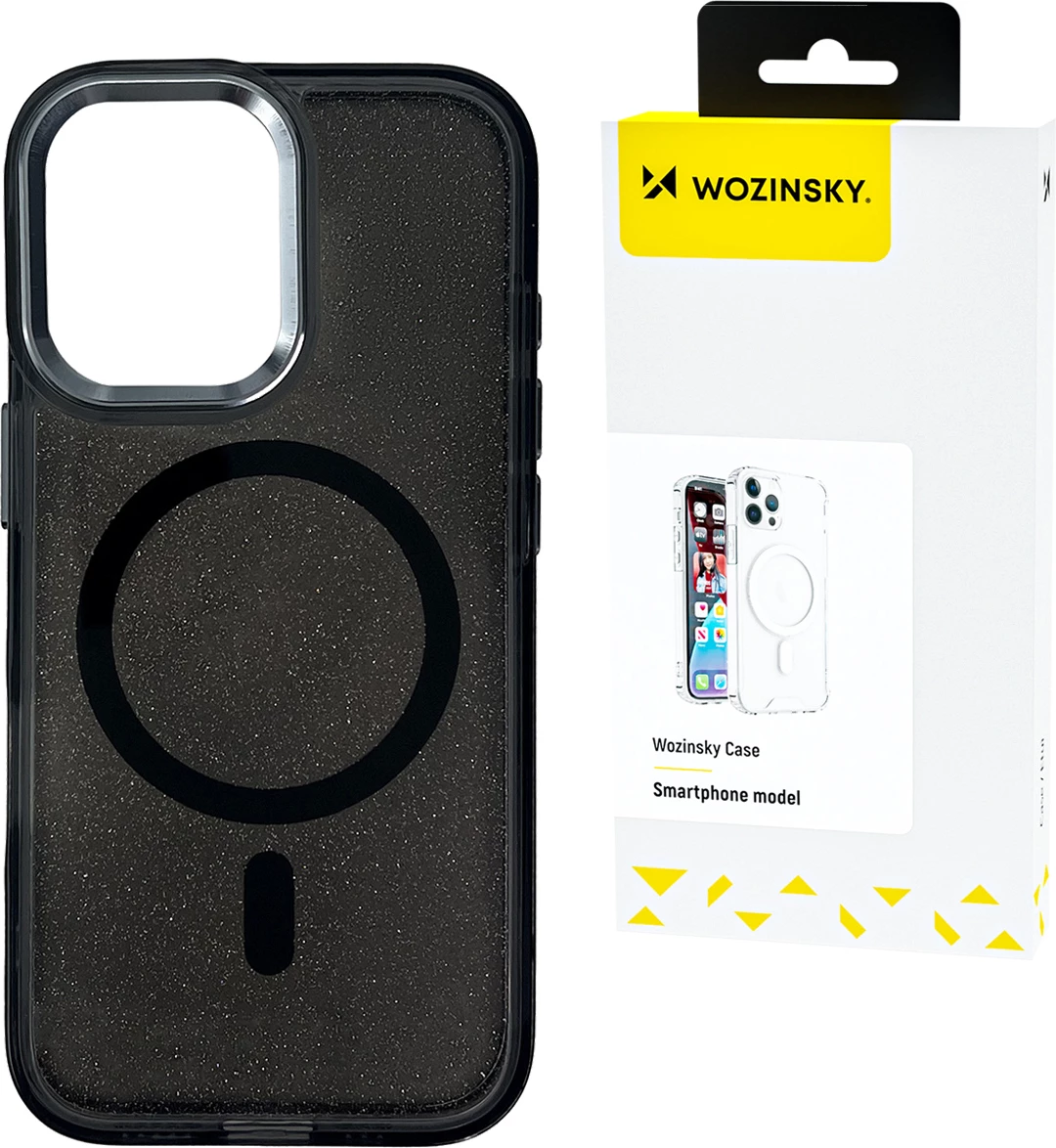 Mbështjellës Wozinsky Glitter Case me MagSafe për Samsung Galaxy S24 FE, i zi me shkëlqim