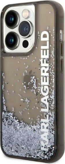 Mbështjellës Karl Lagerfeld Liquid Glitter Elong për iPhone 14 Pro, i zi