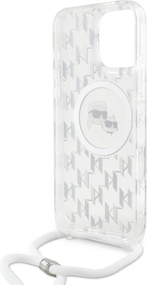 Mbështjellës Karl Lagerfeld IML Crossbody Monogram Karl & Choupette Head MagSafe për iPhone 16 Pro, Transparent