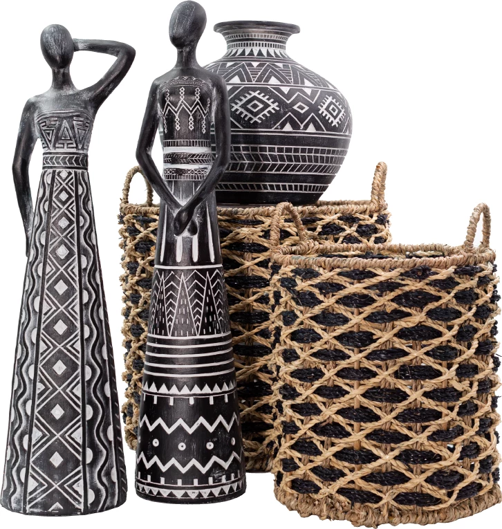 Set shporta ROMBUS 5 copë, 43x43x39cm, kashtë deti, ngjyrë natyrale dhe e zezë, hekur