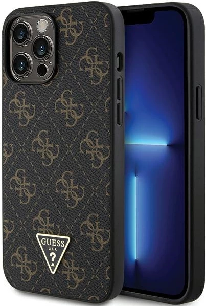 Mbështjellës Guess 4G Triangle Metal Logo për iPhone 14 Pro, i zi