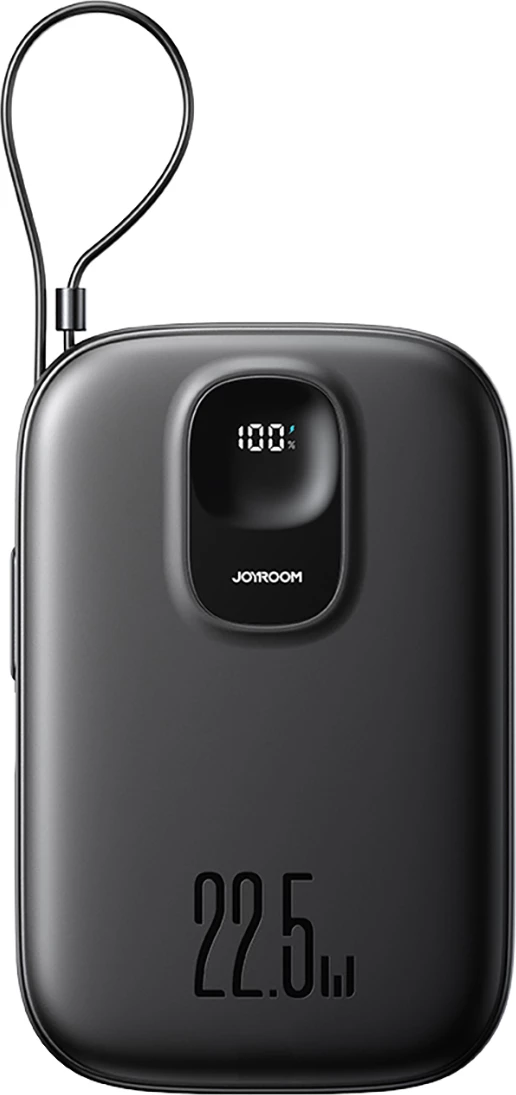 Powerbank Joyroom JR-PBF18, 10000mAh, 22.5W, me kabllo Lightning të integruar + kabllo USB-C 25cm, e zezë