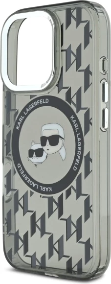 Mbështjellës Karl Lagerfeld IML Monogram Karl & Choupette Head MagSafe për iPhone 16 Pro, i zi