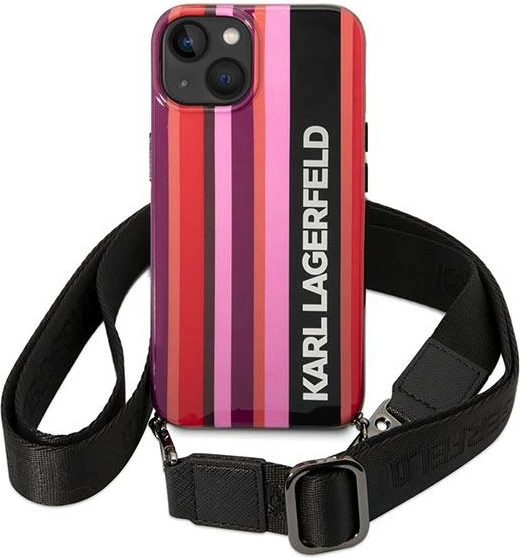 Mbështjellës Karl Lagerfeld KLHCP14SSTSTP për iPhone 14 6.1", me rrip, rozë