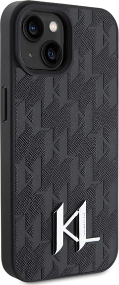 Mbështjellës Karl Lagerfeld KLHCP15SPKLPKLK për iPhone 15/14/13 6.1", lëkurë, i zi