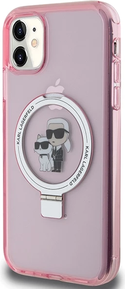 Mbështjellës Karl Lagerfeld Ring Stand Karl&Choupette MagSafe për iPhone 11/XR, rozë