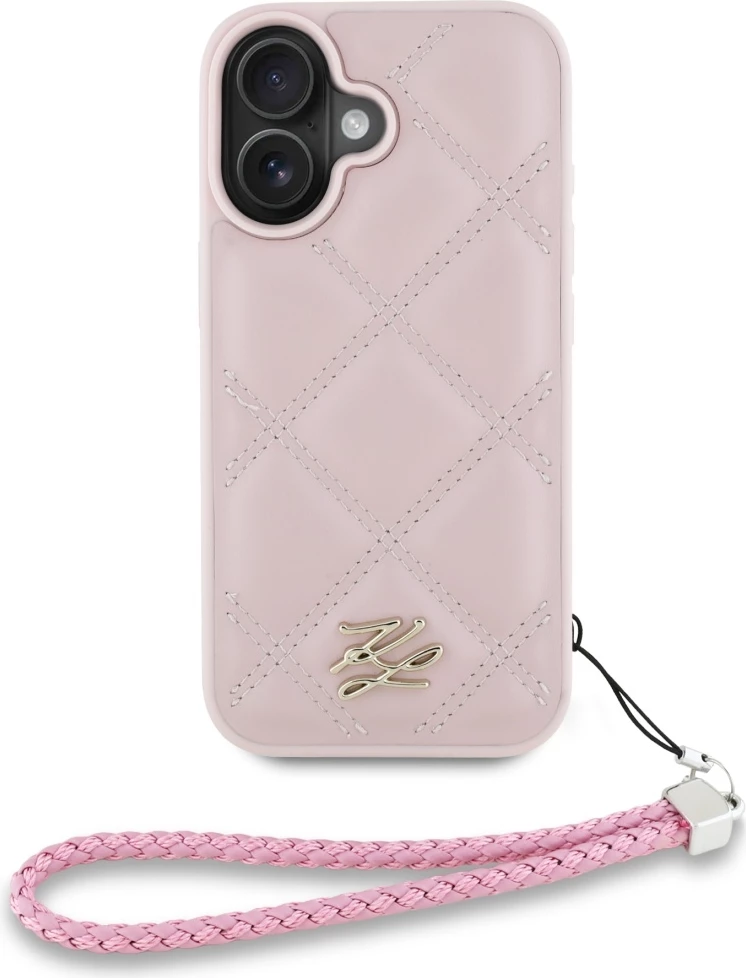 Mbështjellës Karl Lagerfeld Quilted Initial Logo & Chain Strap për iPhone 16, Rozë