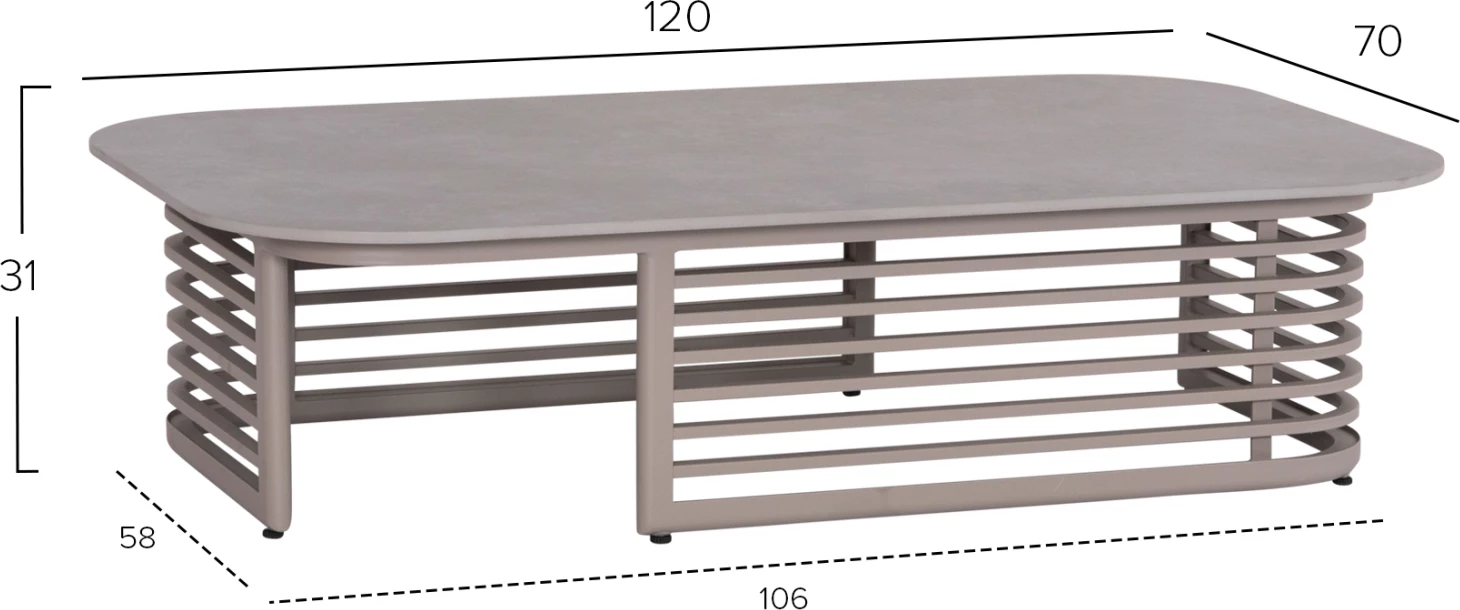 Set lounge për jashtë, 4 pjesë, AURA CD6193.04, alumin ngjyrë shampanje, pëlhurë OLEFIN, tavolinë me sipërfaqe gur