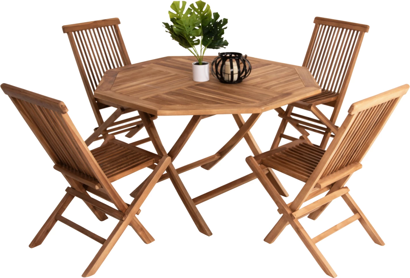 Tavolinë me karrige për terasë, 5 pjesë, palosëse, Kendall FH11950, dru teak, ngjyrë natyrale