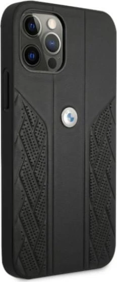 Mbështjellës BMW Curve Perforate për iPhone 12/12 Pro 6.1", lëkurë, i zi