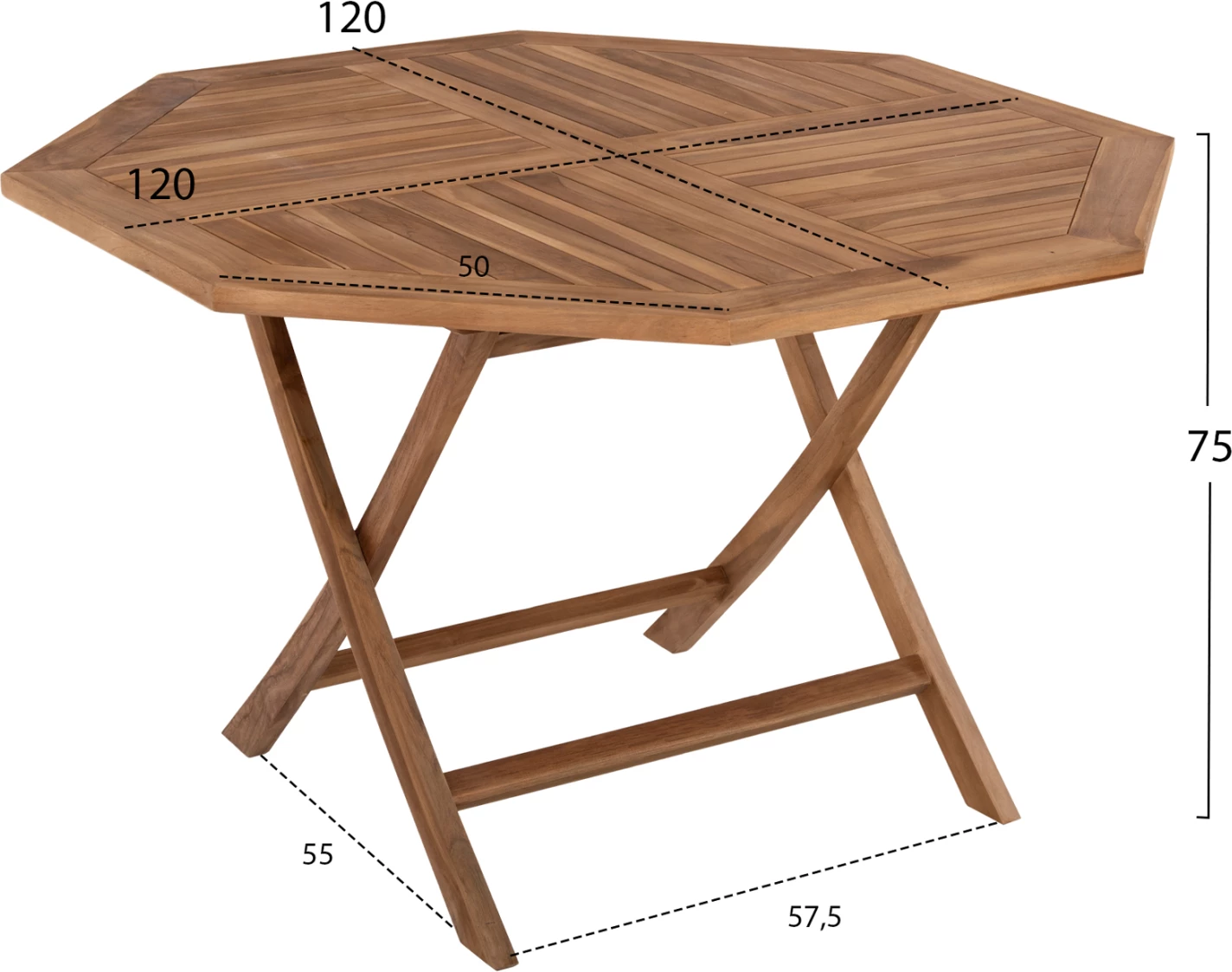 Tavolinë me karrige për terasë, 5 pjesë, palosëse, Kendall FH11950, dru teak, ngjyrë natyrale