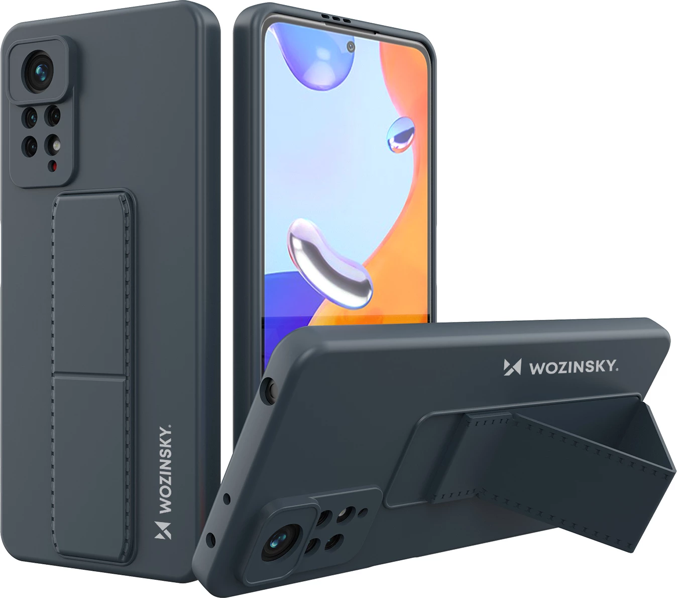 Mbështjellës Wozinsky Kickstand Case për Xiaomi Redmi Note 11 Pro, silikon, me mbajtëse, blu e errët