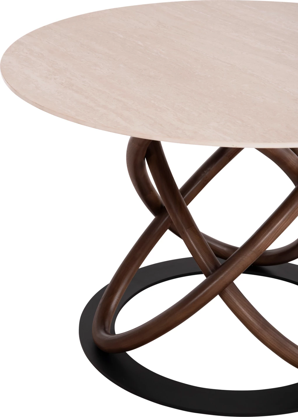 Tavolinë e rrumbullakët ngrënieje ORBITER, sipërfaqe qeramike, këmbë ngjyrë arre, F120x78H cm