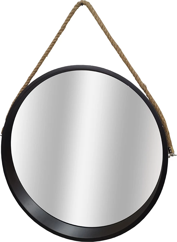 Pasqyrë muri Ringo, kornizë MDF e zezë, detaj litar, 60x7.5x60 cm