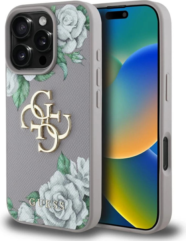 Mbështjellës Guess Grained Roses Big 4G logo për iPhone 16 Pro, vjollcë