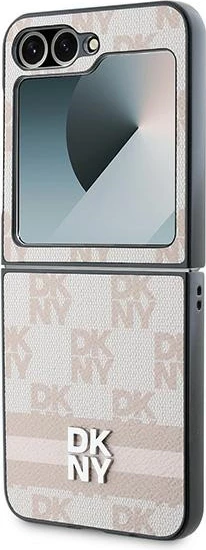 Mbështjellës DKNY për Samsung Galaxy Z Flip 6, model Checkered Pattern Printed Stripes, Rozë