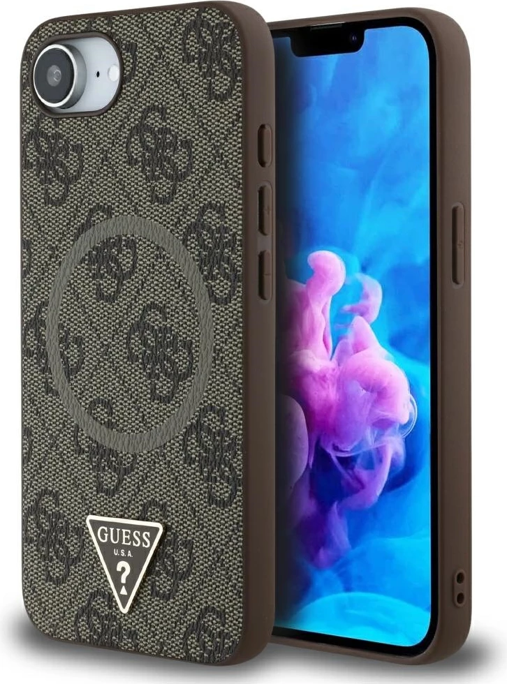 Mbështjellës Guess 4G Ring Triangle Logo MagSafe për iPhone 16e, Kafe