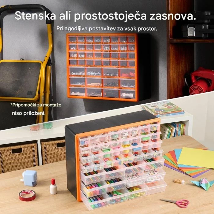 Organizator me 44 sirtarë VONHAUS 15/115, 16x50x39cm, zi/portokalli