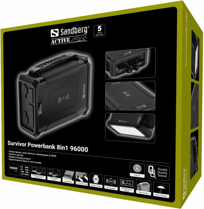 Powerbank stacion karikimi SANDBERG Survivor 420-78 96000mAh / 307Wh 8n1, e zezë, set