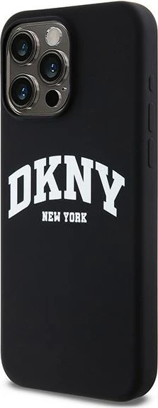 Mbështjellës DKNY Liquid Silicone me logo të bardhë, MagSafe, për iPhone 14 Pro Max, i zi
