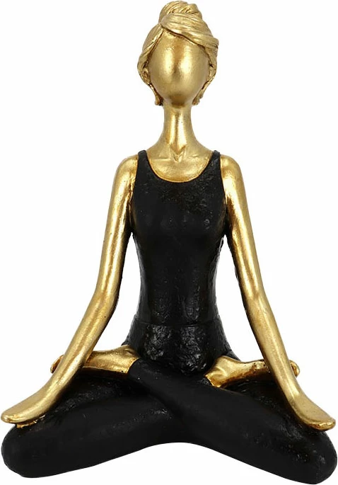 Figurë dekorative VASANTA, grua në meditim, ngjyrë ari e zezë, 14x9x20cm