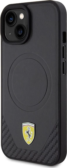 Mbështjellës Ferrari FEHMP15SPTEK për iPhone 15 6.1", Carbon Metal Logo, MagSafe, i zi
