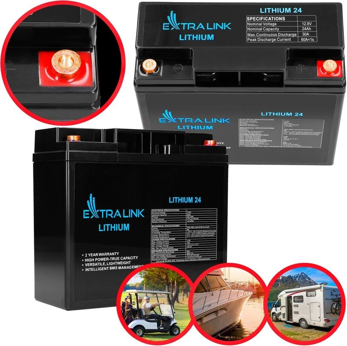 Bateri LiFePO4 Extralink EX.30424, 24Ah, 12.8V, e zezë