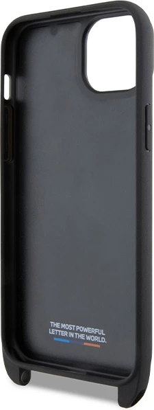 Mbështjellës BMW M Edition Carbon Tricolor Lines & Strap për iPhone 15 Plus / 14 Plus, i zi