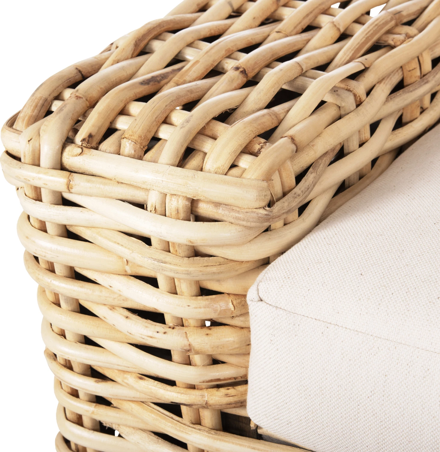 Divan i jashtëm 2-vendësh TROPEL FH9809 dru mango-rattan ngjyrë natyrale-jastëkë të bardhë 192x88x70-85Hcm