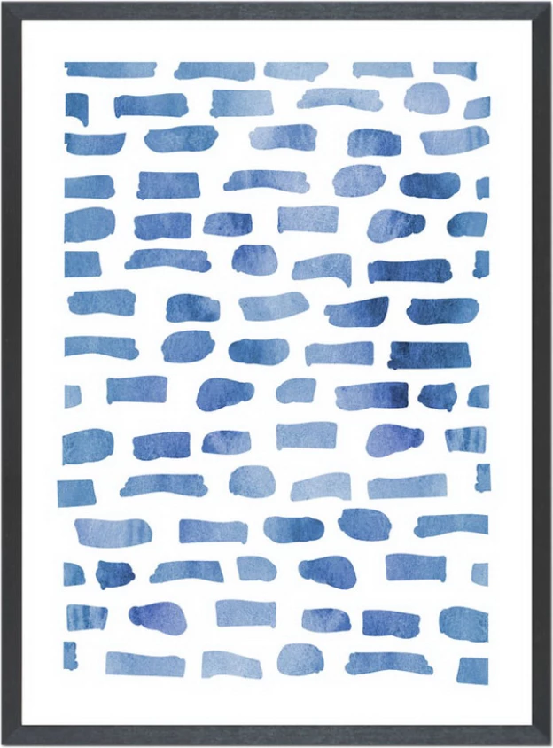 Pikturë dekorative IOS, kanavacë, ngjyrë kaltër, e bardhë, kornizë e zezë, 40x60x3cm