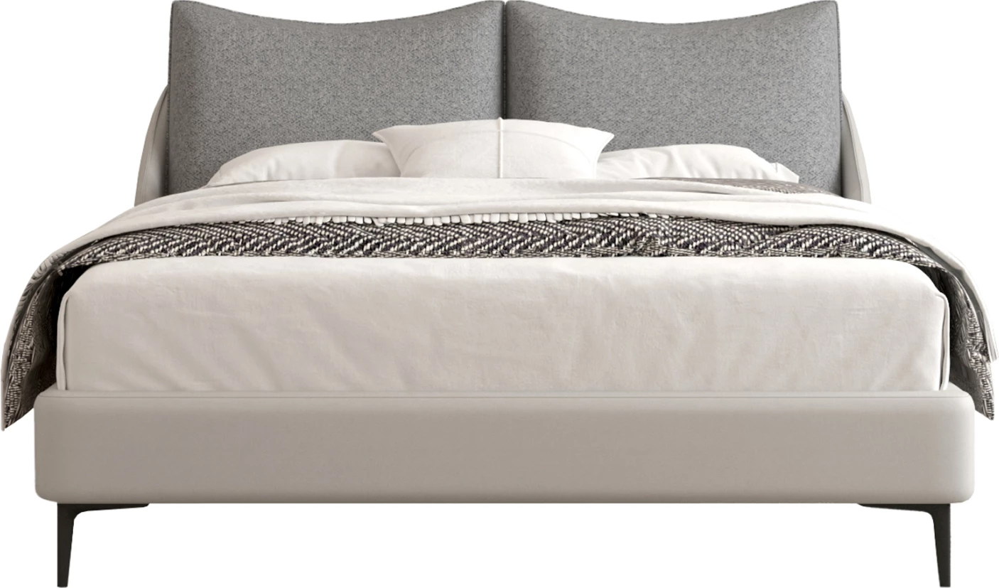 Krevat dopio Brittania, material stof & PVC, ngjyrë gri, këmbë metalike të zeza, për dyshek 160x200cm