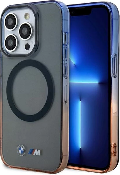 Mbështjellës BMW Gradient Bumper MagSafe për iPhone 14 Pro 6.1", gri/portokalli/blu
