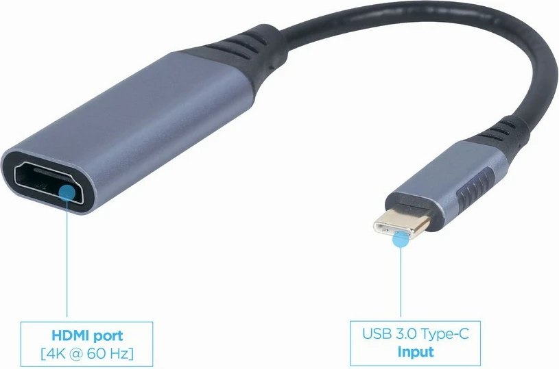 Adapter USB-C në HDMI Gembird A-USB3C-HDMI-01, 4K 60Hz, 15cm, Gri