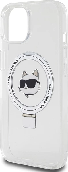 Mbështjellës Karl Lagerfeld KLHMP15SHMRSCHH për iPhone 15 6.1", me unazë Ring Stand, MagSafe, Bardhë