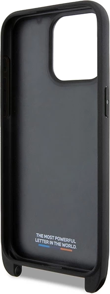 Mbështjellës BMW M Edition Carbon Tricolor Lines & Strap për iPhone 15 Pro Max, i zi