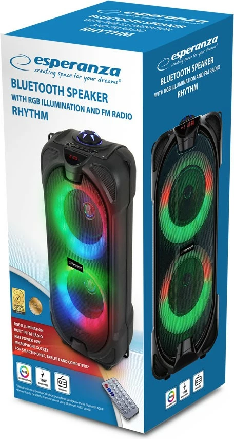 Altoparlant Bluetooth Esperanza RYTHM me LED RGB, 10W, i zi