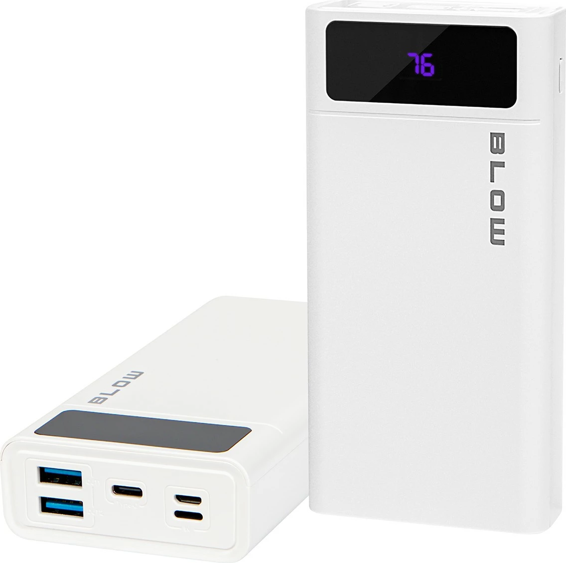 Powerbank BLOW PB20E 20000mAh QC 3.0 + PD 22.5W, ekran LED, Lightning, e bardhë