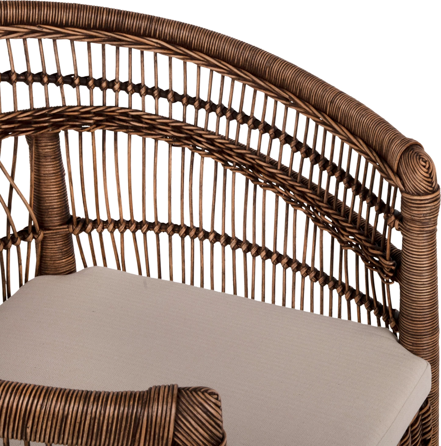Karrige MALAWI FH9635.01 dru mahogany me rattan, jastëk kafe-bardhë, 80x70x86H cm