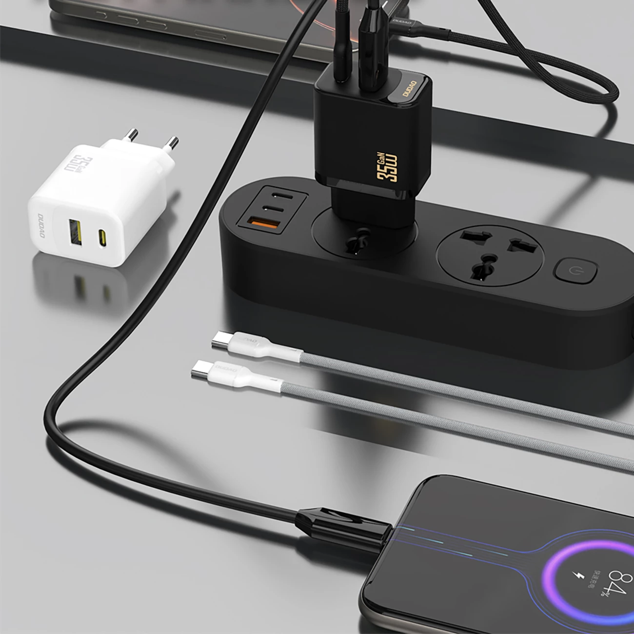 Karikues muri, Dudao, A27 Max, 35W GaN, 2 porta USB-C + USB-A, PD, prizë EU, pa kabllo, e bardhë