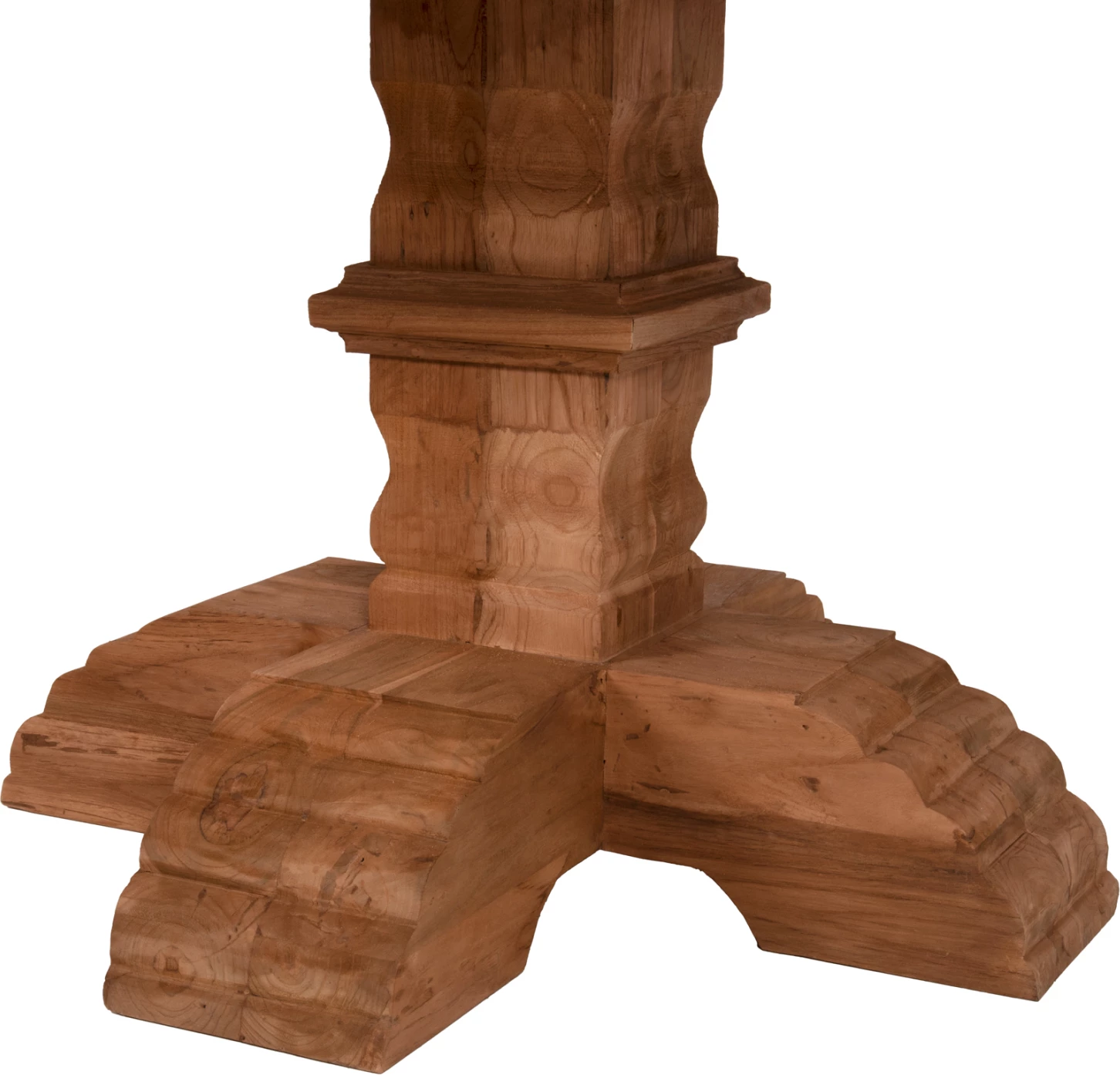 Tavolinë rrumbullake Provence, dru tik i ricikluar, këmbë të gdhendura, FH9643, Φ150x76 cm