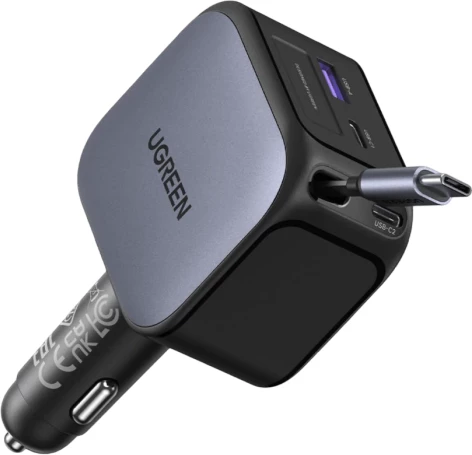 Karikues makine UGREEN 55910B 145W me kabllo USB-C të integrume (tërheqëse), 1x USB-C + 1x USB-A, Space Grey