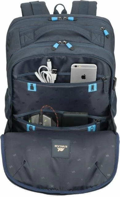 çantë shpine gaming për laptop RIVACASE 7861 17.3\", 28L, me portë USB, rezistente në ujë, blu e errët