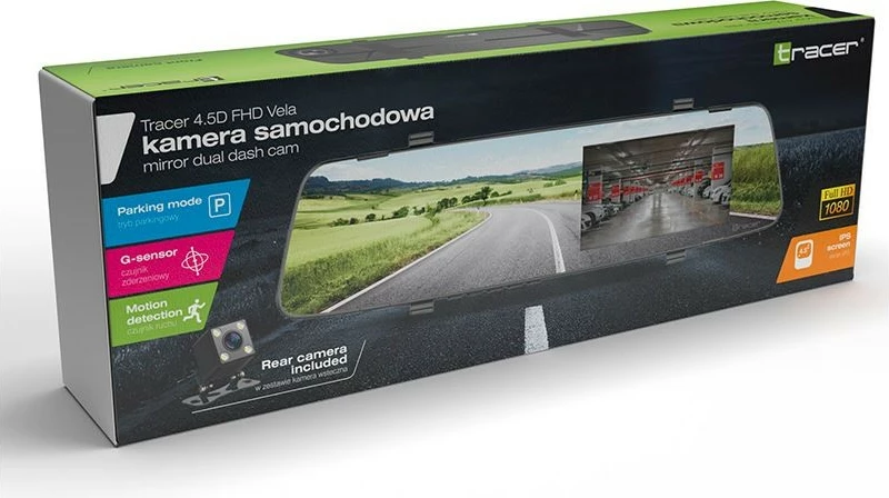 Kamerë veture Tracer 4.5D FHD VELA, Full HD, kënd 150°, me kamerë të pasme, e zezë