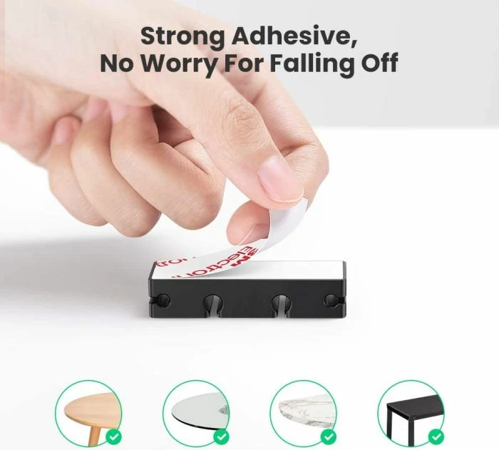 Organizator kabllosh UGREEN 70585 3+1, silikon vetë-ngjitës, për kabllo deri 5mm, i zi, set 4 copë